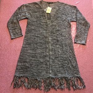 Cable & Gauge Fringe Open Front Cardigan Sweater M